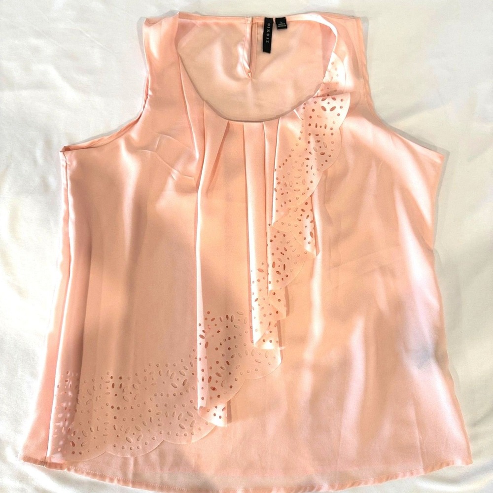 Sioni Blush Pink Coral Ruffle Layer Sleeveless Knit Top V-Neck Womens Large - Picture 4 of 7